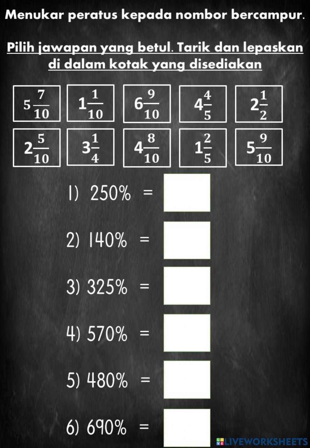 Menukar peratus kepada nombor bercampur
