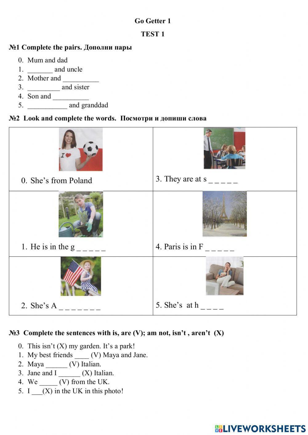 GoGetter 1 Test 1 Posessive,  Family , am, is, are, countries and nationalities