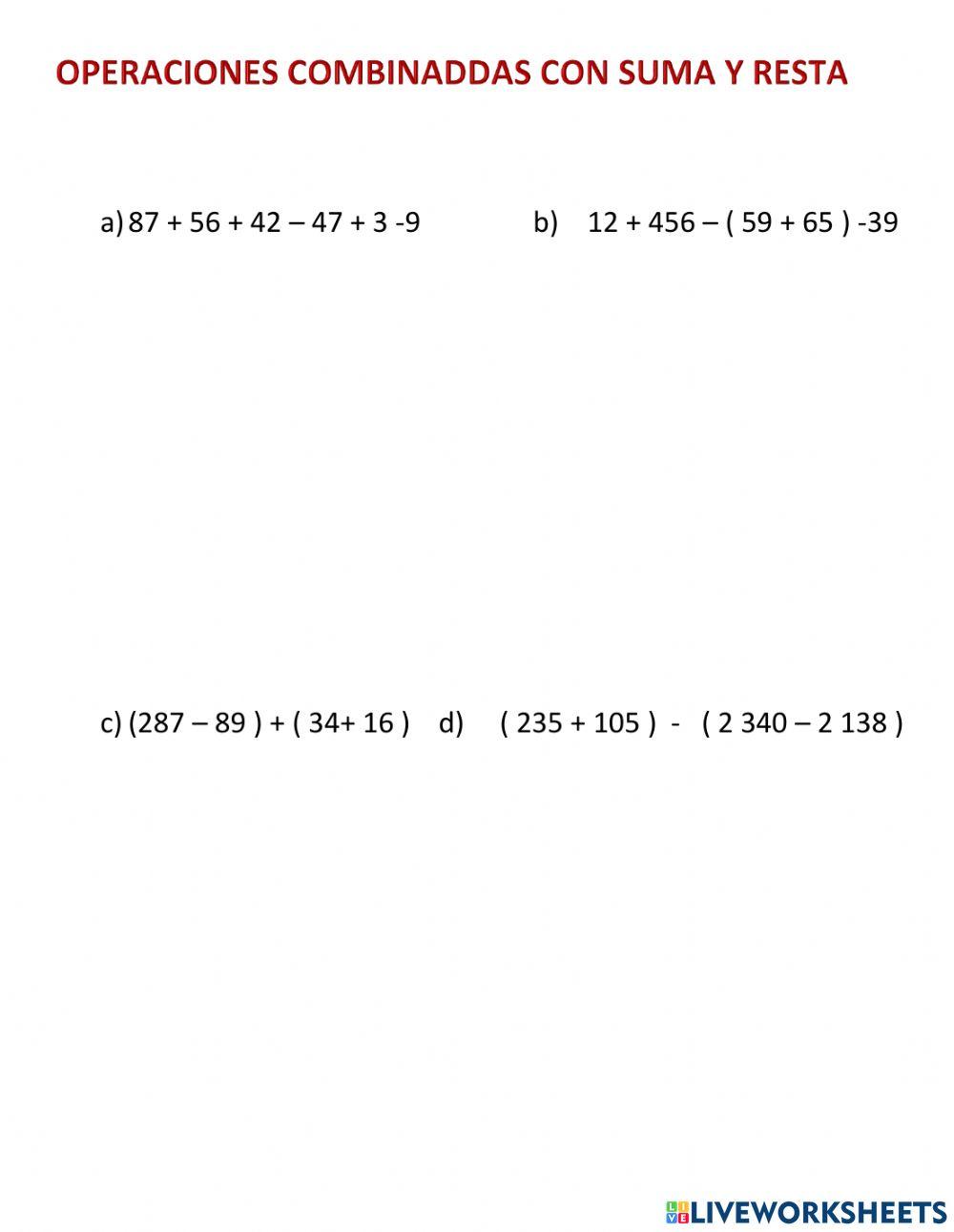 Operaciones combinadas con suma y resta