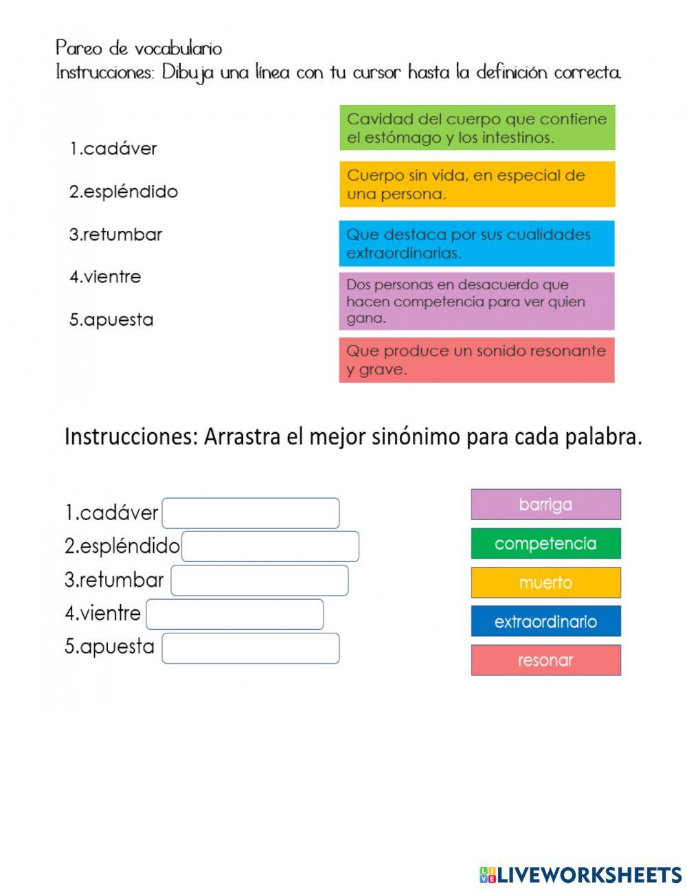 Vocabulario Doña Zorra y don gallinazo