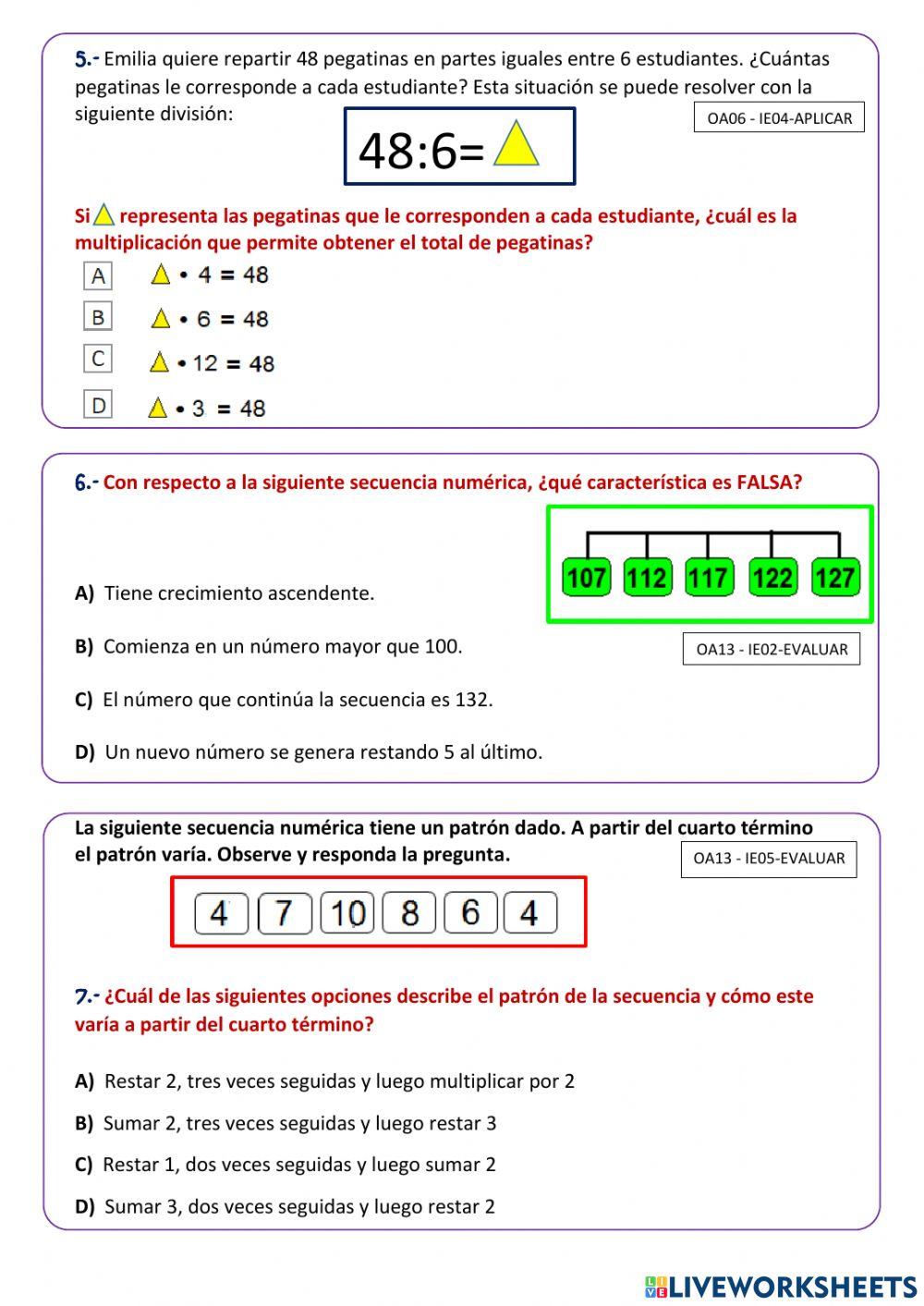 Evaluación de Matemática