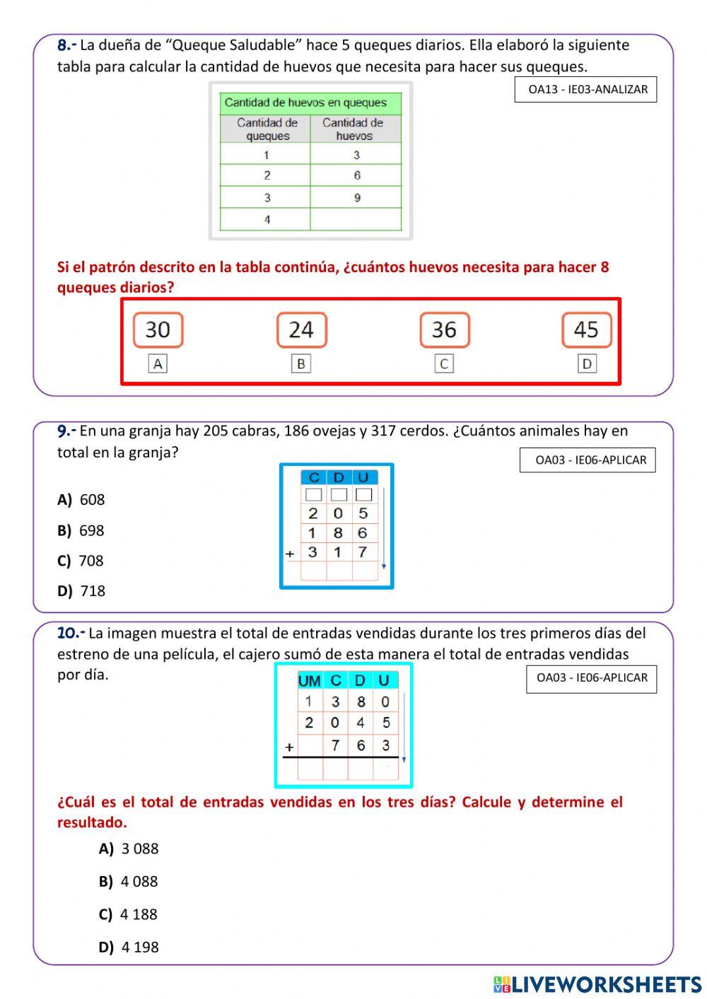 Evaluación de Matemática