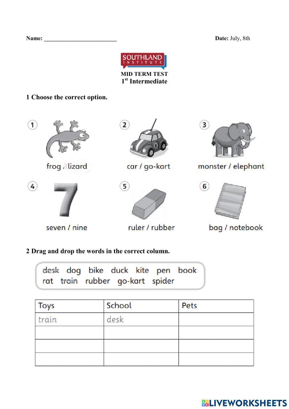 Mid Term Test - 1st Intermediate