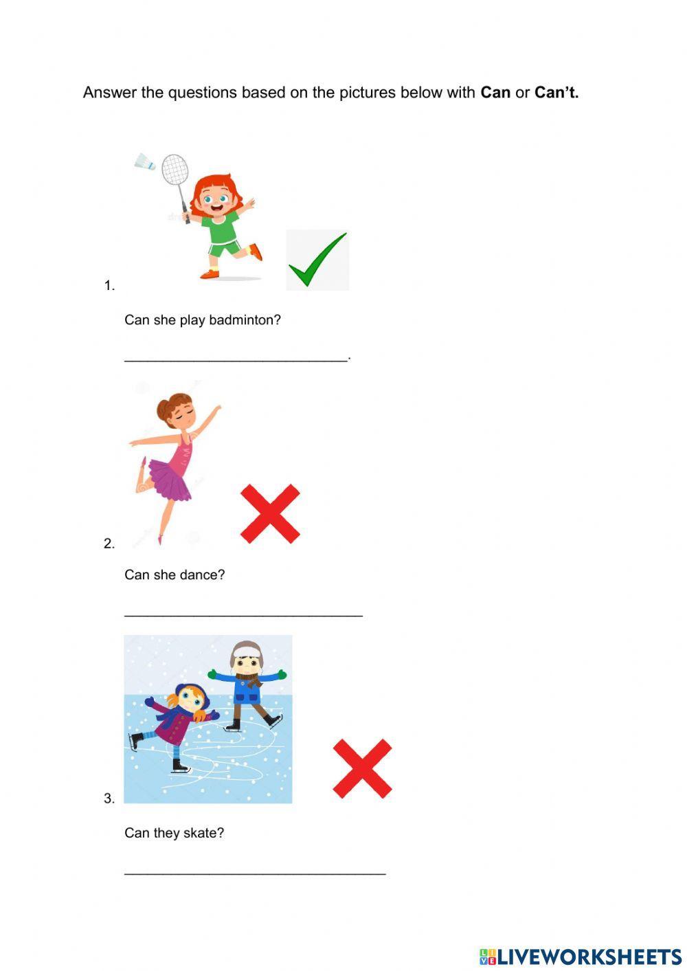 Can and Can't worksheets