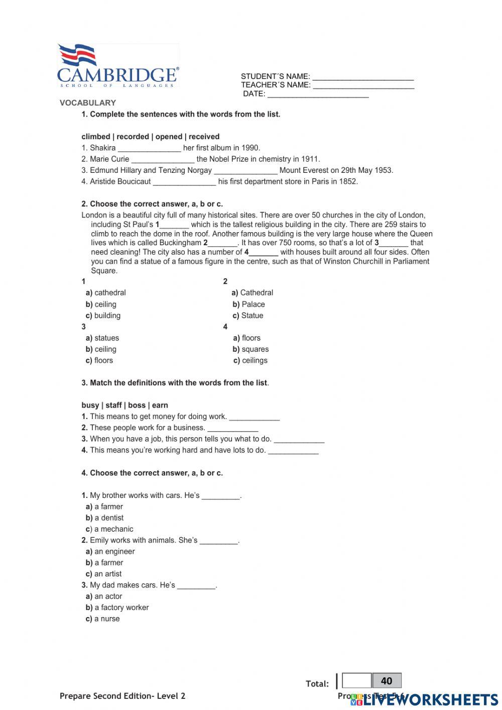 Prepare second edition- level 2 | LiveWorksheets
