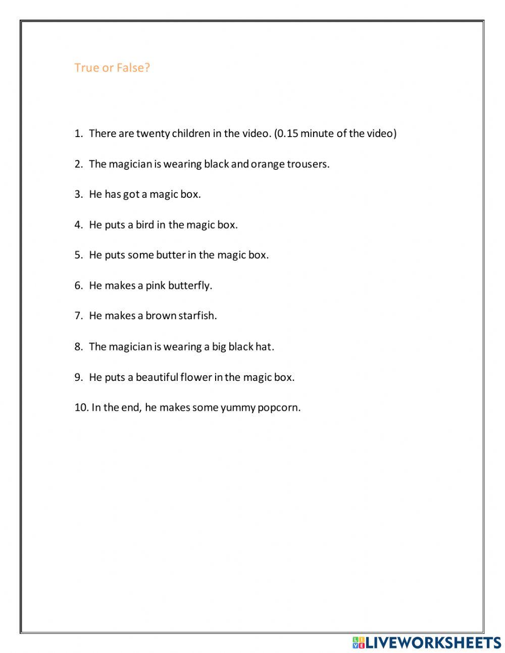 The magic box - Comprehension activity