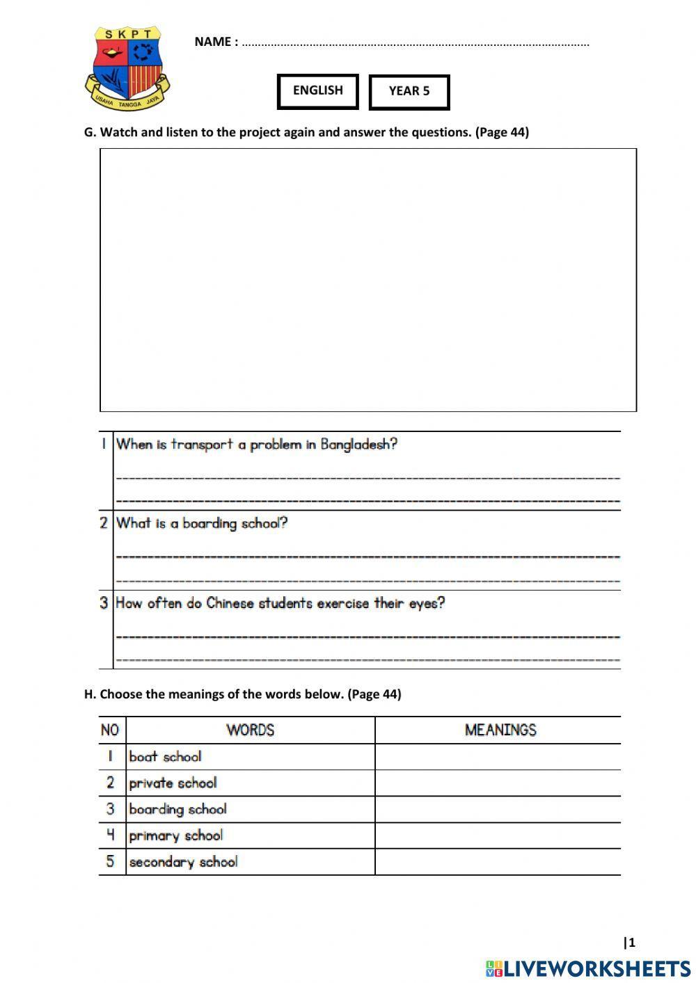 Year 5 english plus 1: unit 4 - learning world - page 44