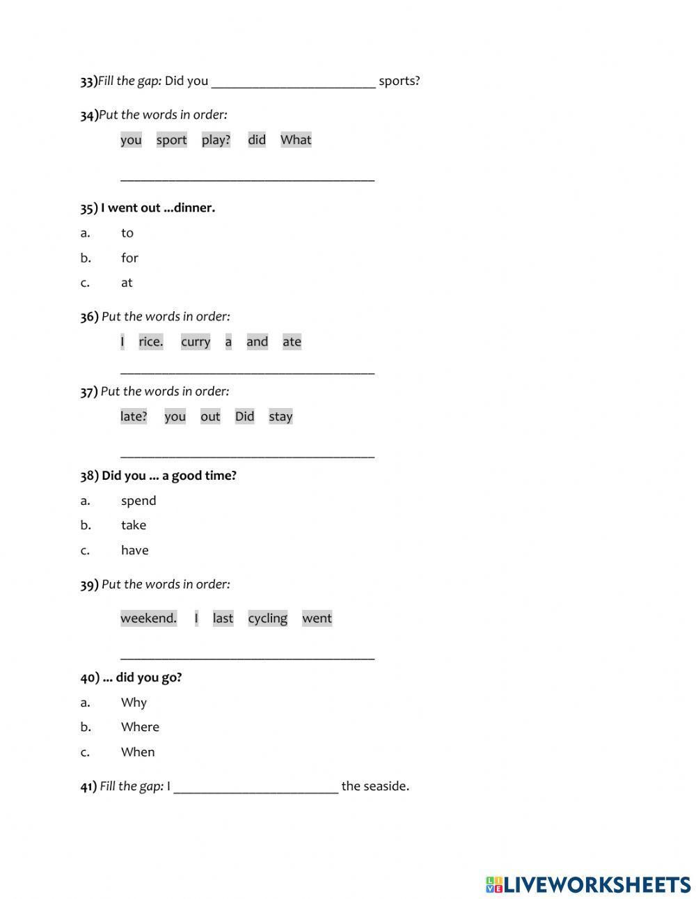 Past Simple - What did you do last weekend? Video Part 2