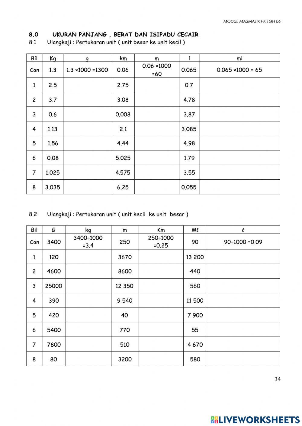 Panjang, jisim dan isipadu cecair