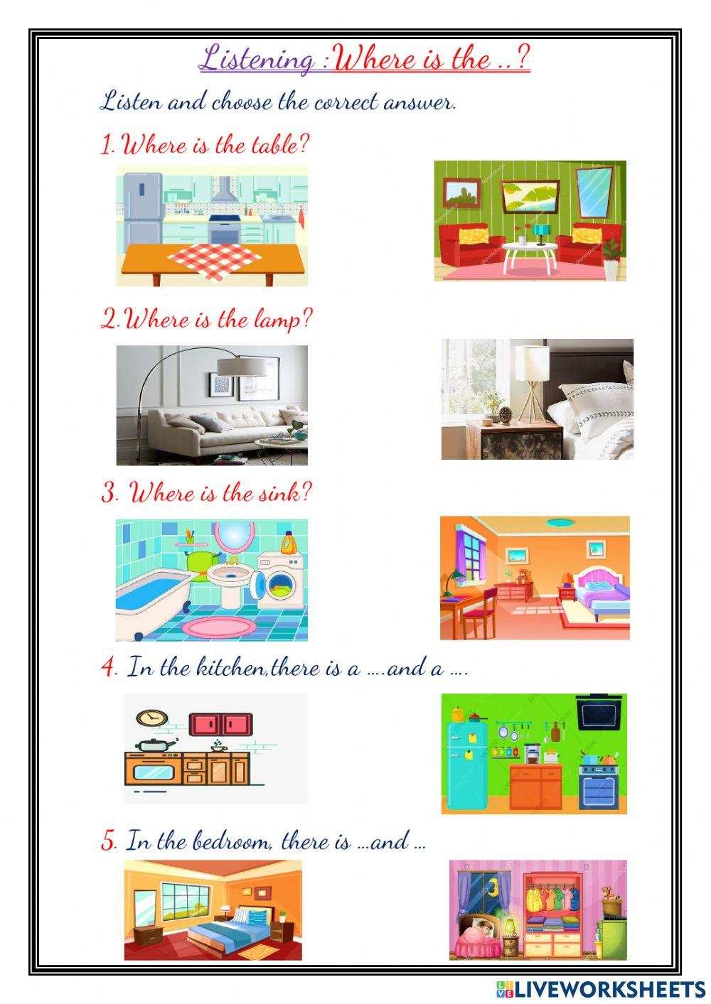 Objects at home interactive worksheet | Live Worksheets