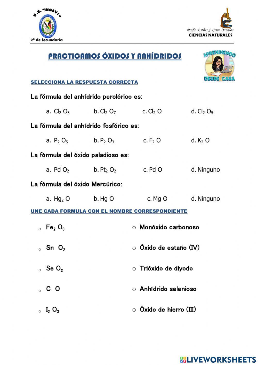 Práctica óxidos y anhídridos