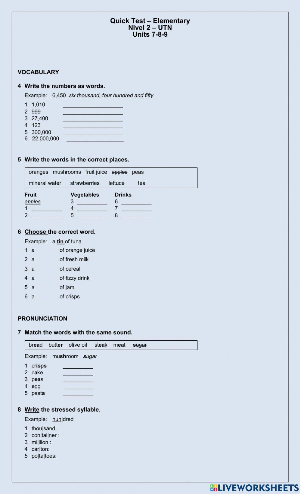 Quick test - 7-8-9 English File - Elementary