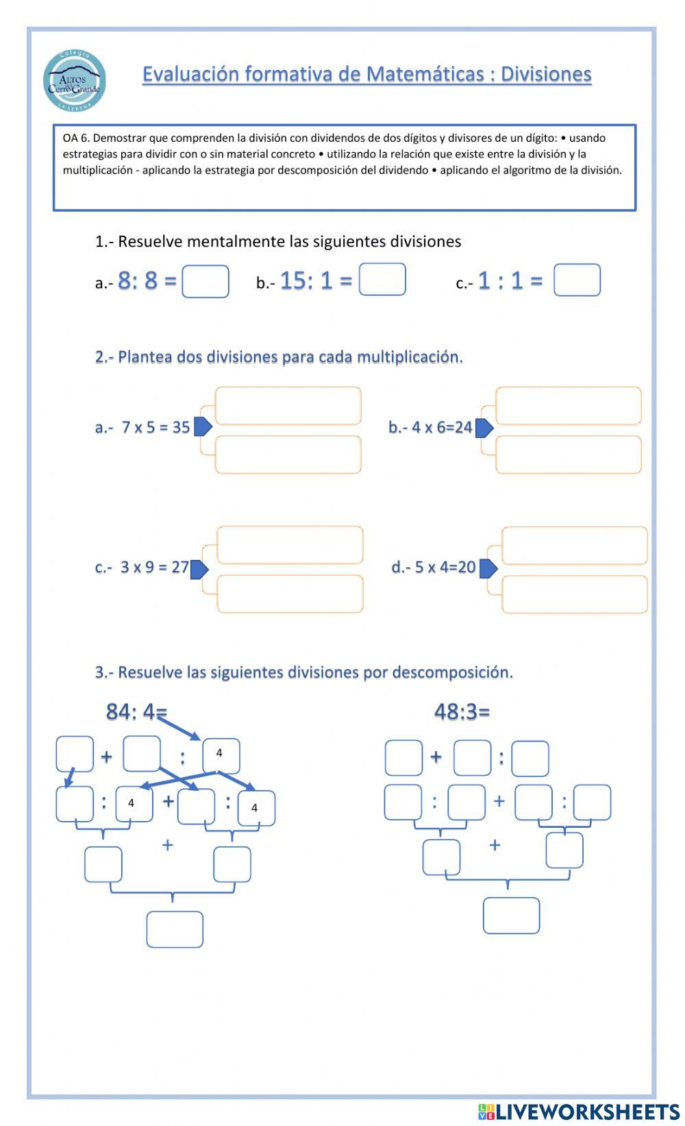 Prueba formativa de divisiones