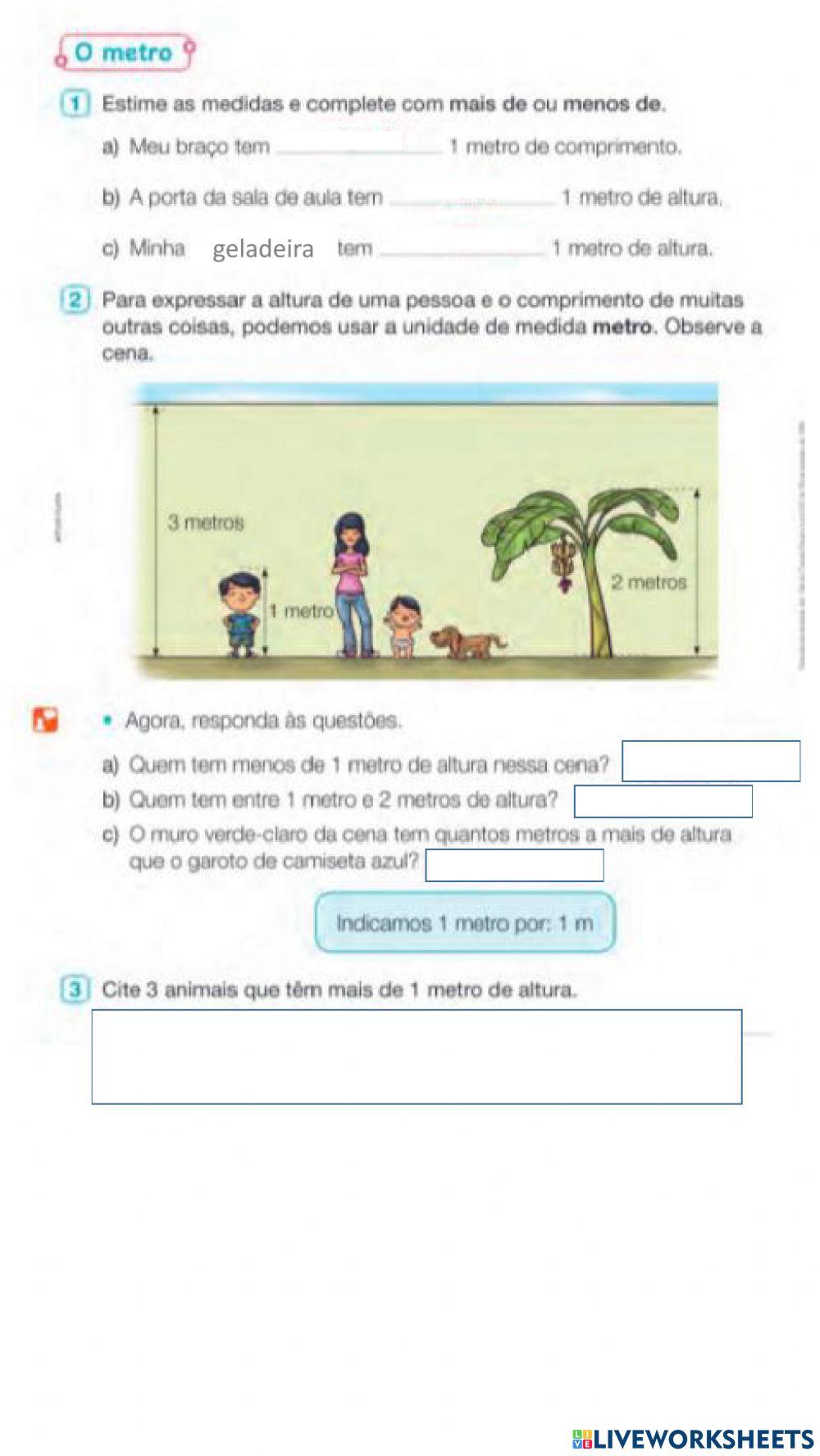 Atividade de matemática - grandezes e medidas