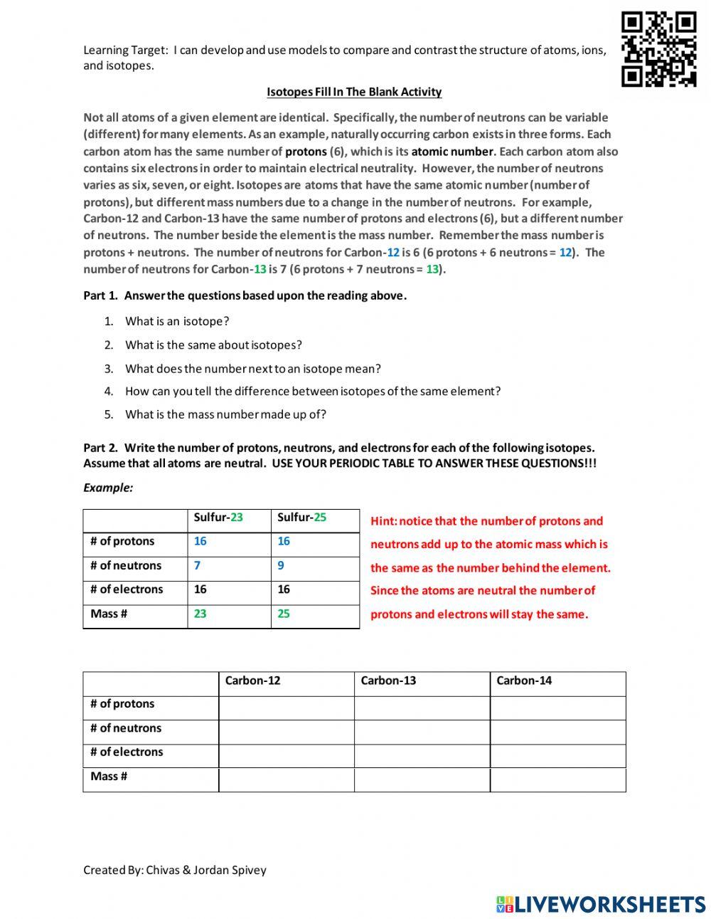 Isotopes Challenge Activity Isotopes Challenge Activity