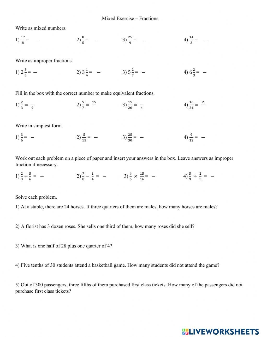 Mixed Exercise Fractions