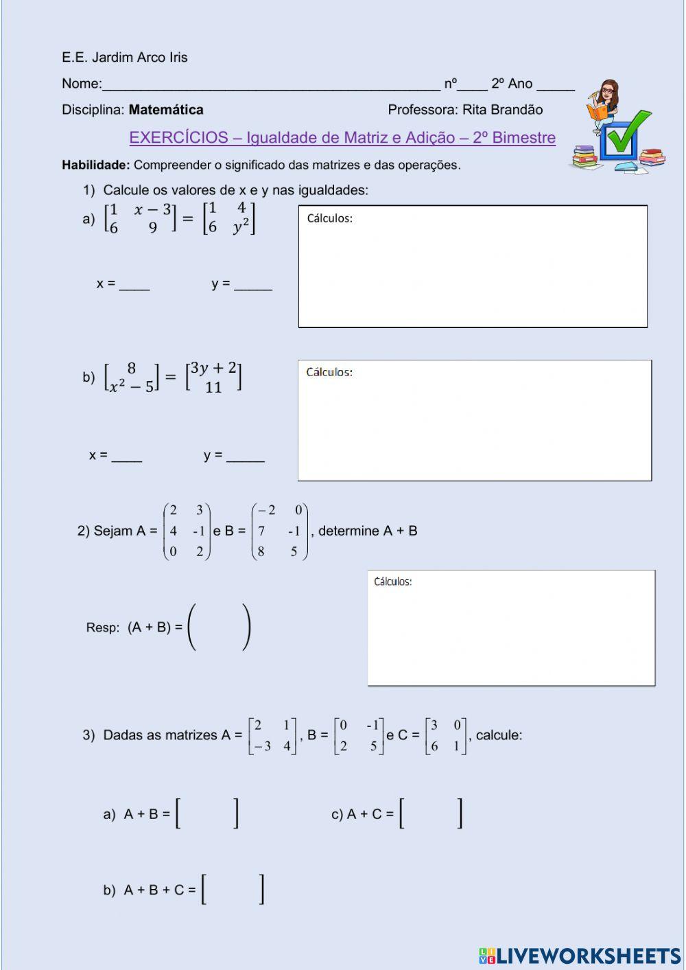 Exercícios - Igualdade de Matriz