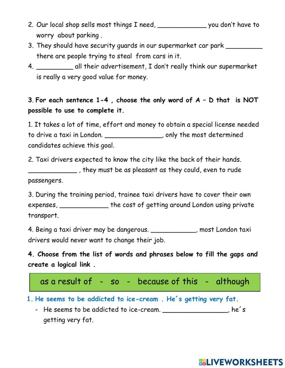 Linkers & connectors worksheet Live Worksheets
