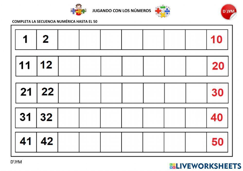 Secuencia numérica hasta el 50
