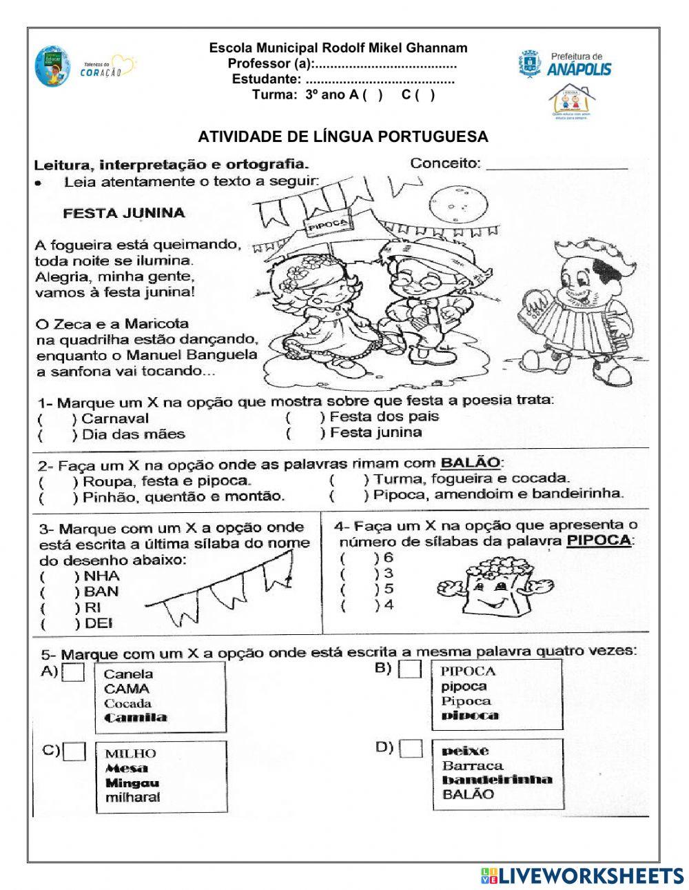 Atividade de língua portuguesa