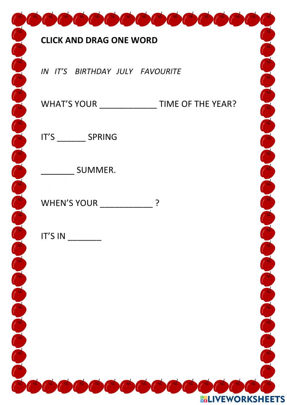 Seasons, Month and the alphabet