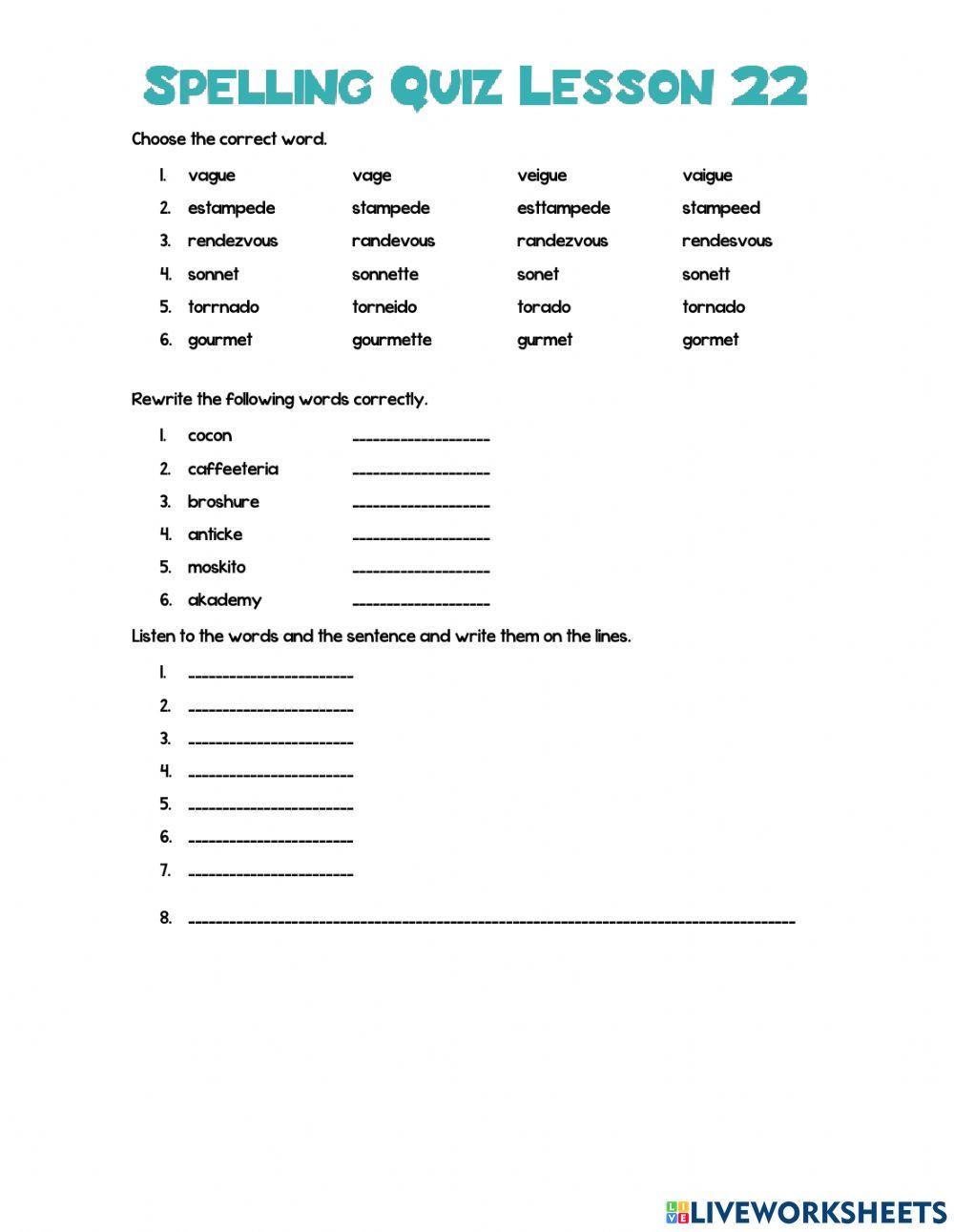 Spelling Quiz Lesson 23