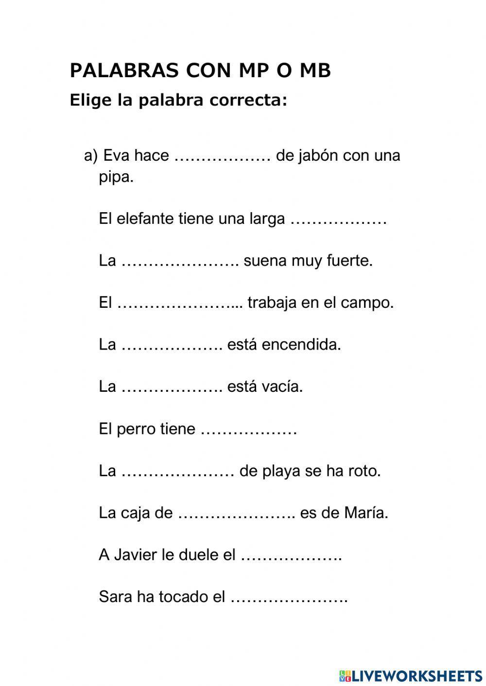 Palabras con mb o mp Palabras con mb o mp