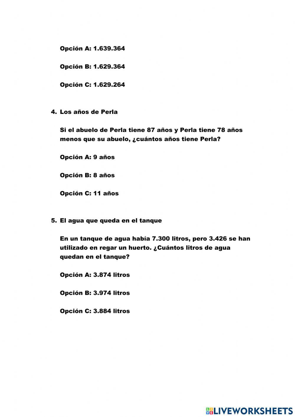 Orueba de matematicas problemas de suma resta