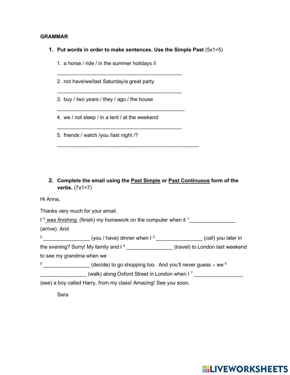 Olders 4 First term test grammar