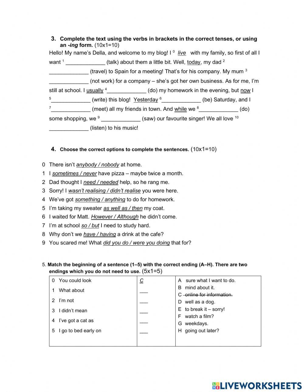 Olders 4 First term test grammar