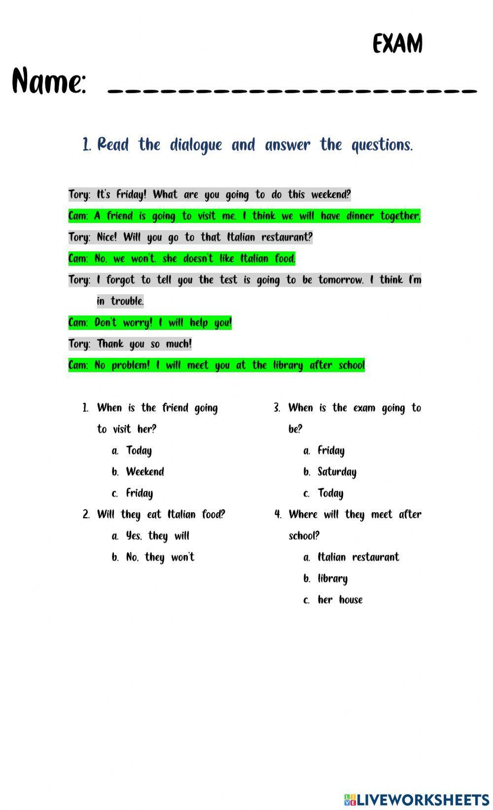 Exam will-be going to