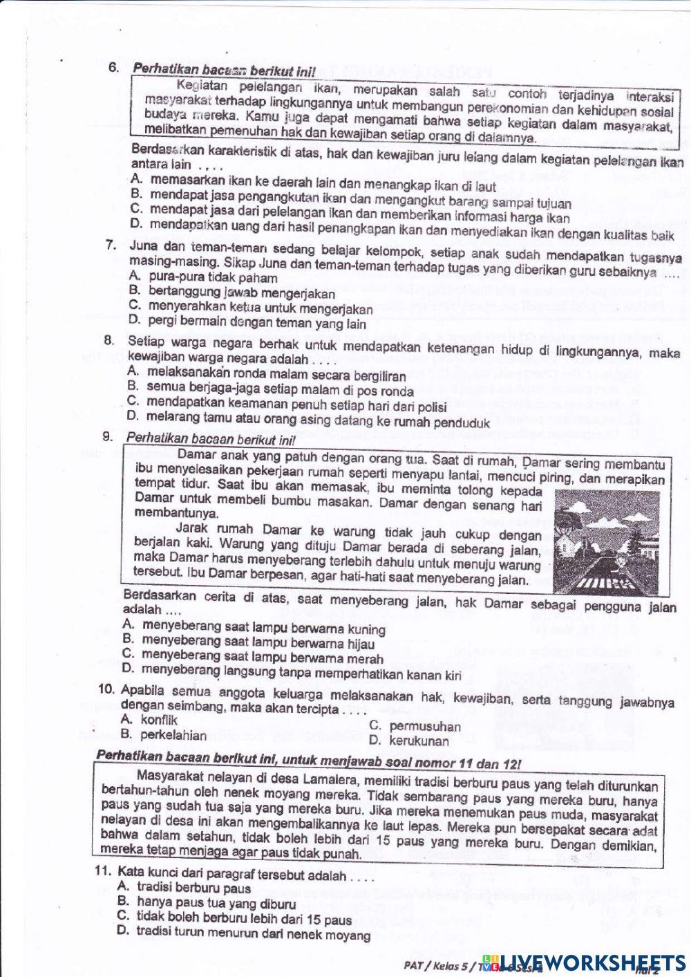 PAT T6S1 kelas 5 SELASA, 8 JUNI 2021