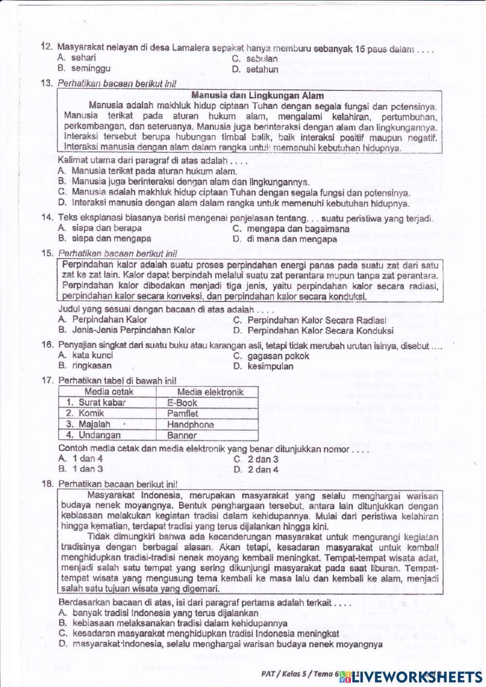 PAT T6S1 kelas 5 SELASA, 8 JUNI 2021