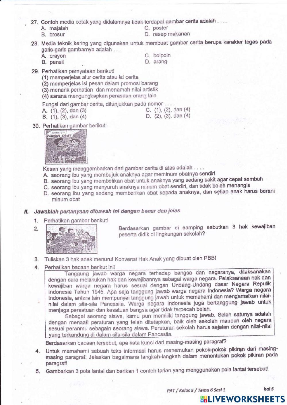 PAT T6S1 kelas 5 SELASA, 8 JUNI 2021
