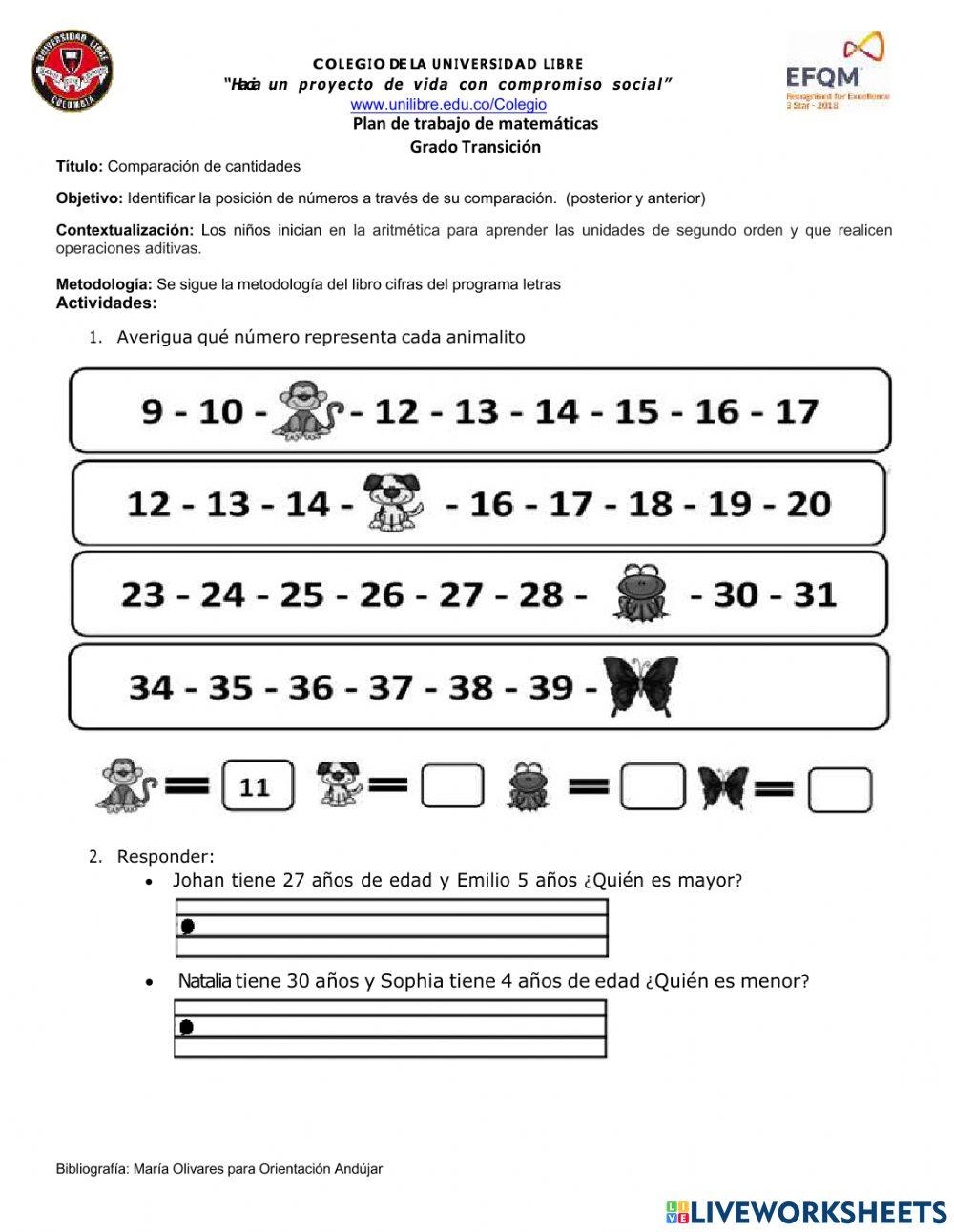Comparación de cantidades hasta el 50
