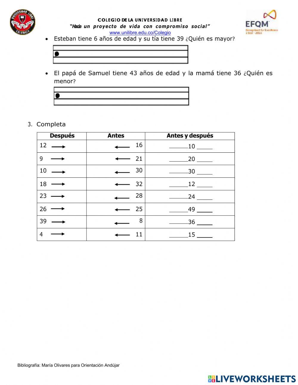 Comparación de cantidades hasta el 50