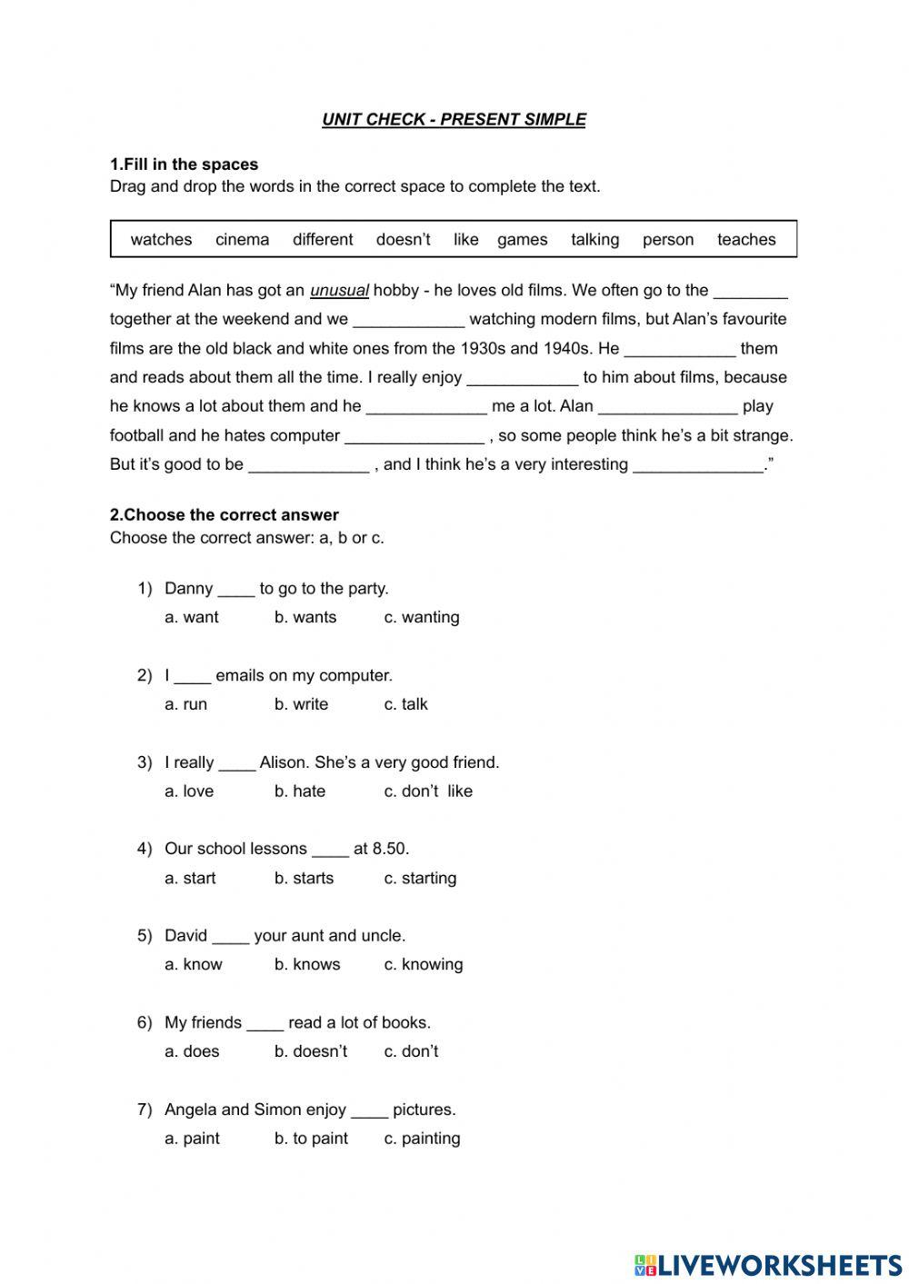 Unit check - Present simple