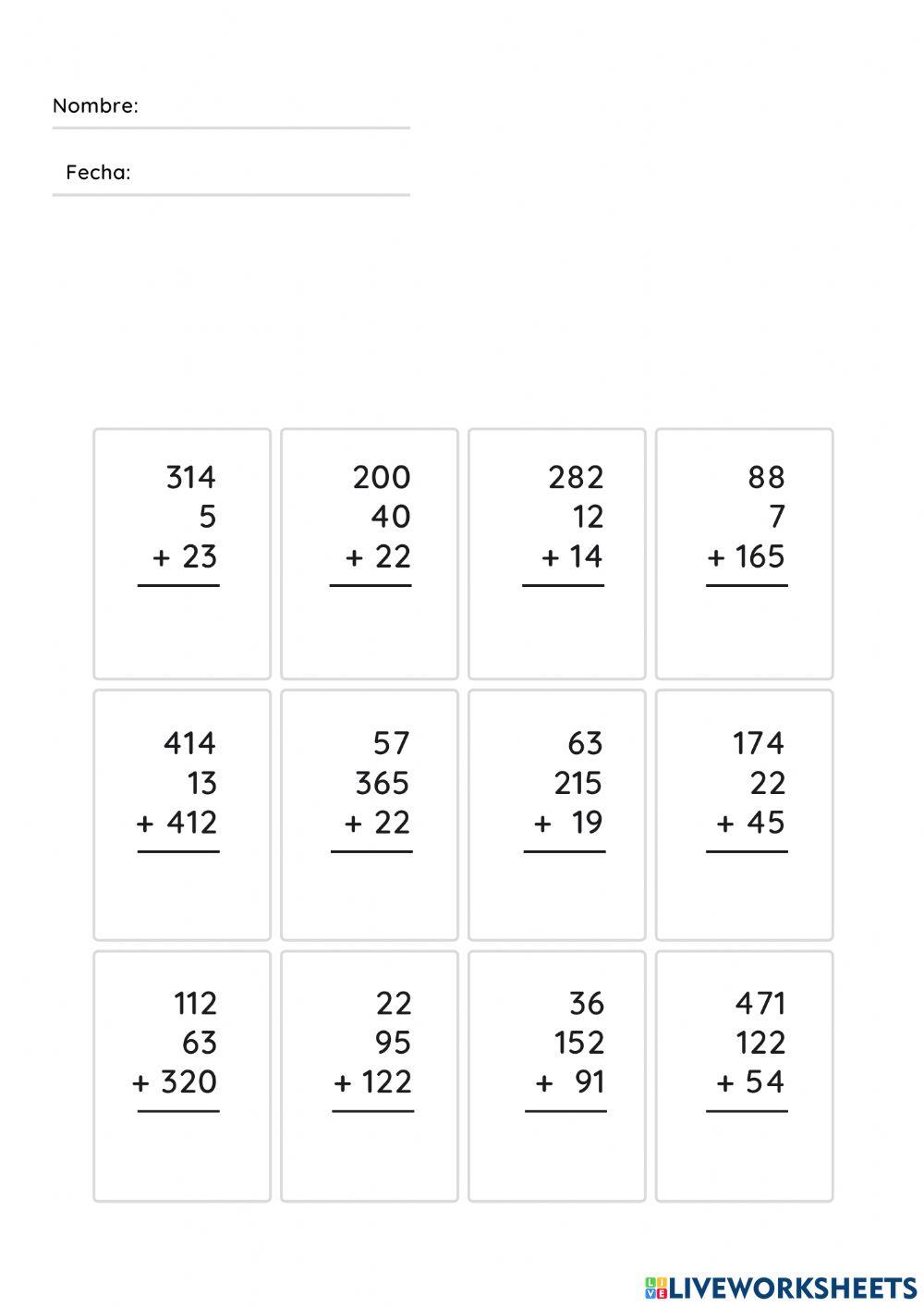 SUMAS 3º y 4º de primaria
