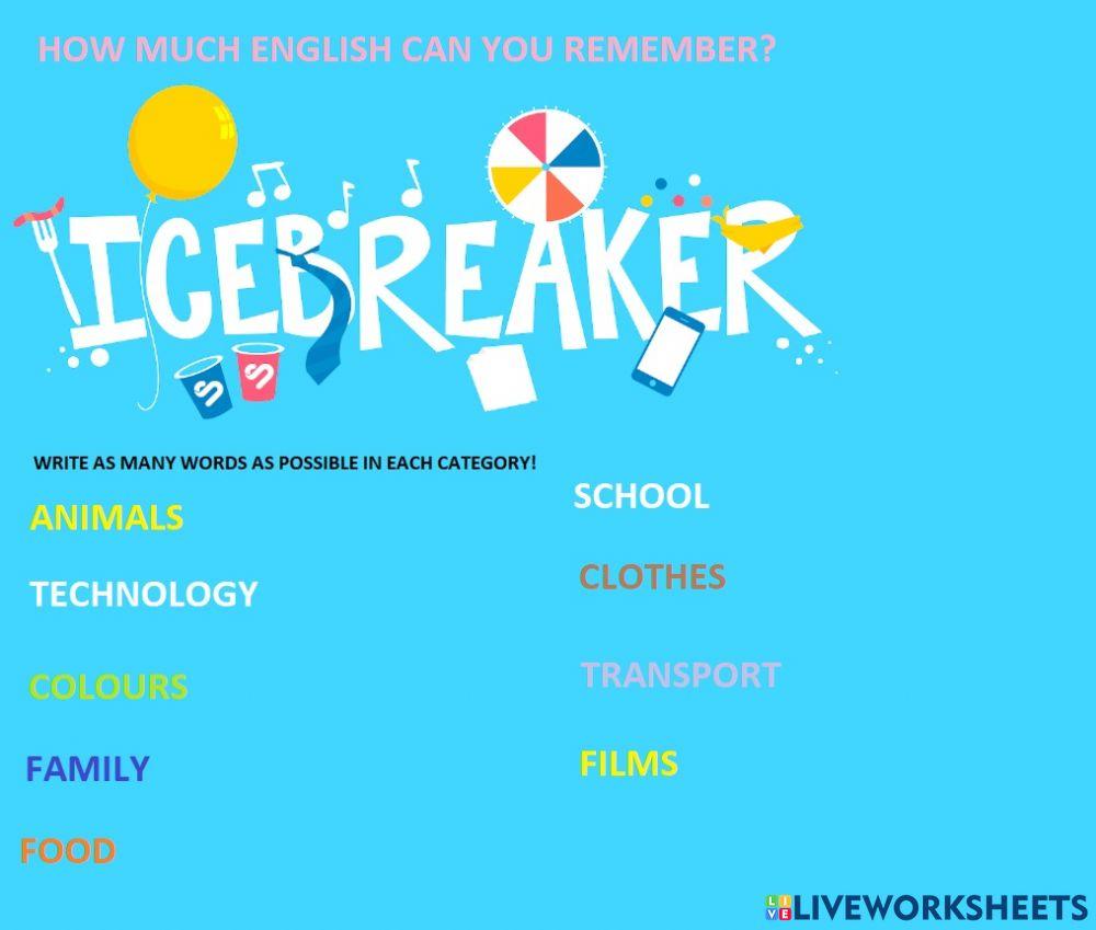 Icebreaker interactive worksheet