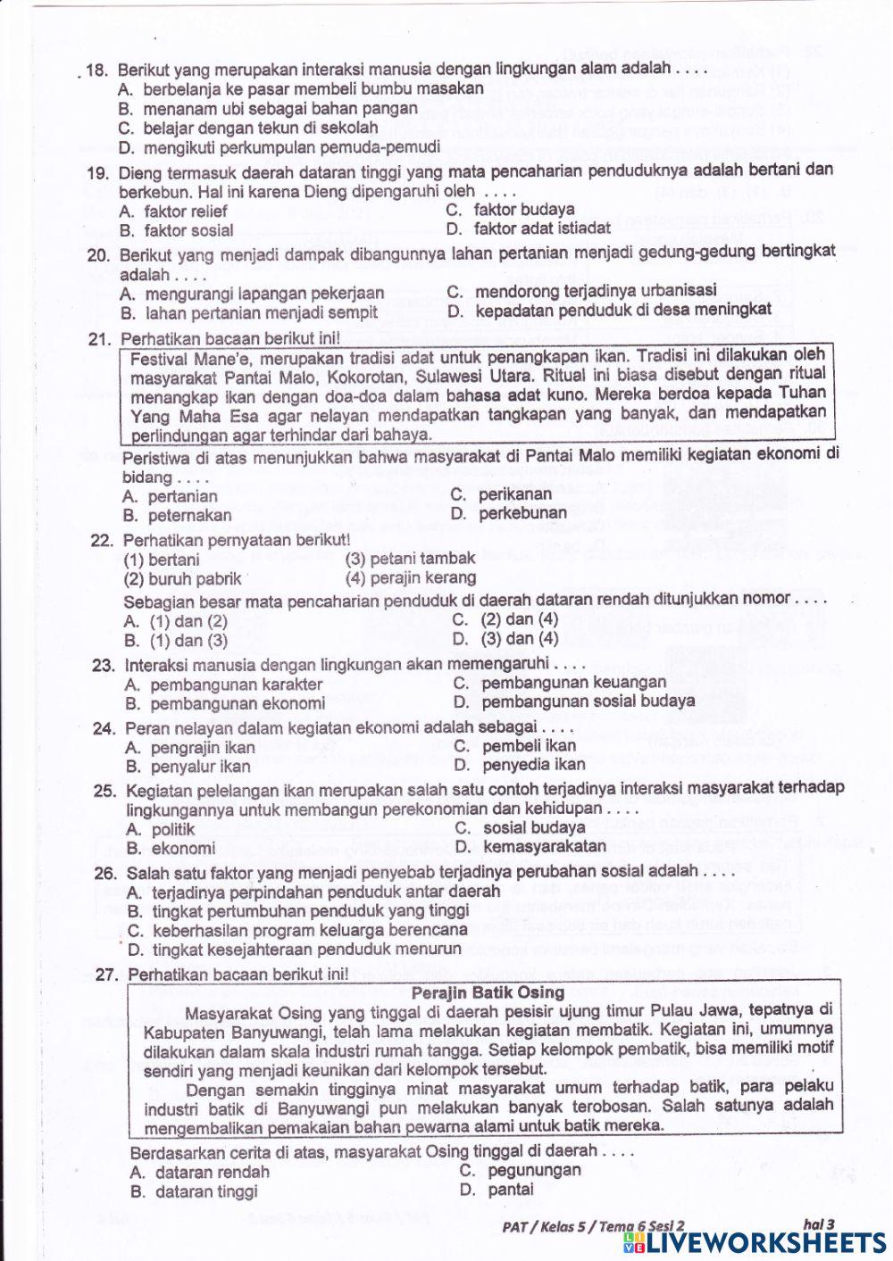 PAT T6S2 Kelas 5 (Selasa, 8 Juni 2021)