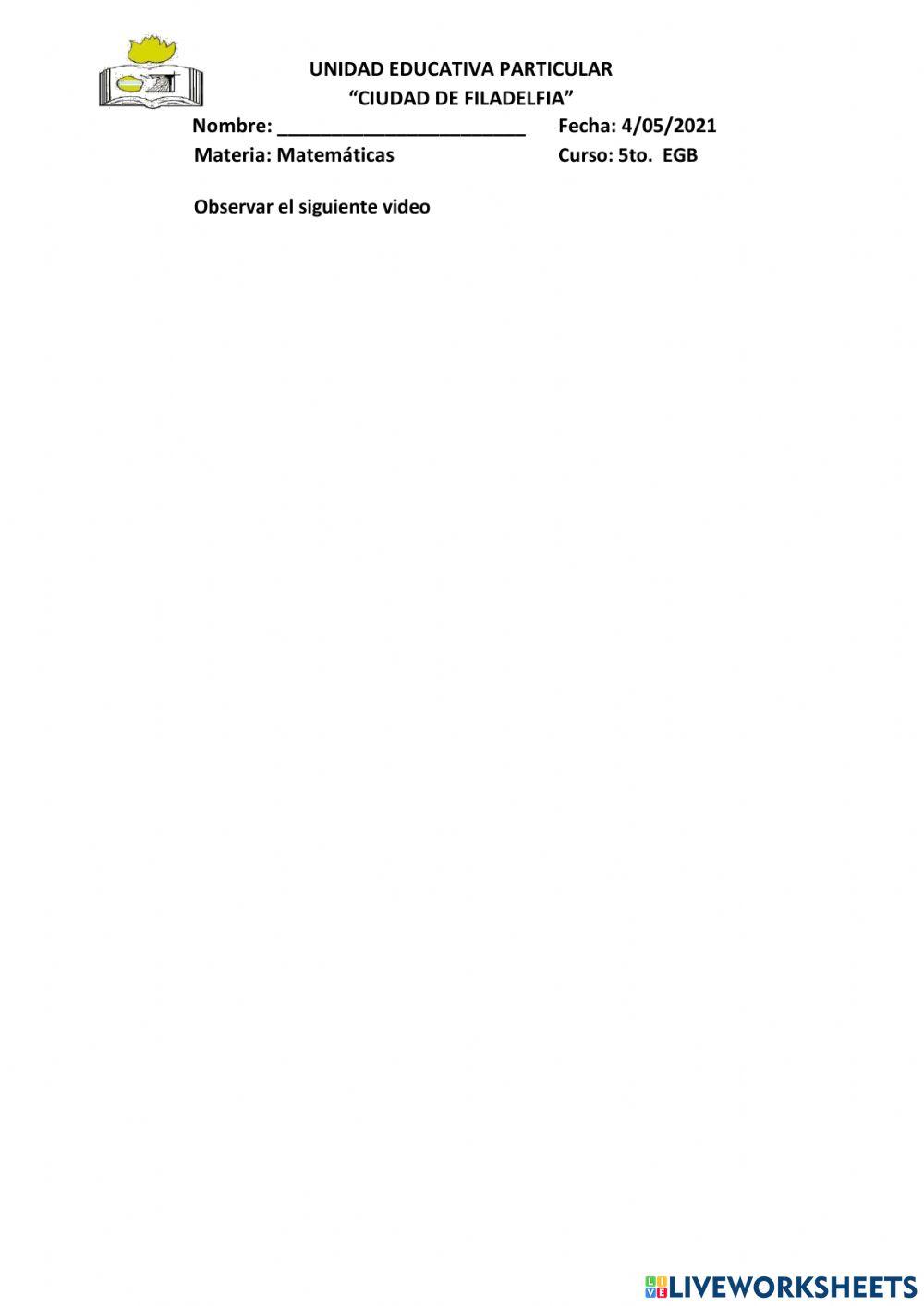 Video matematicas y actividad