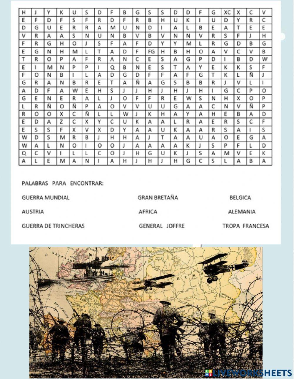 Sopa de letras primera guerra mundial