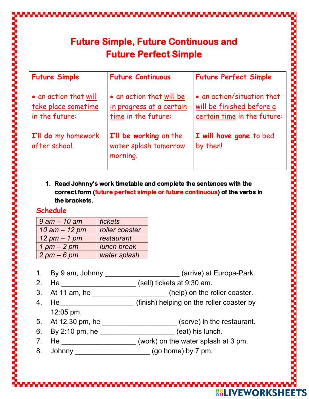 Future simple, future continuous and future perfect - worksheet 2