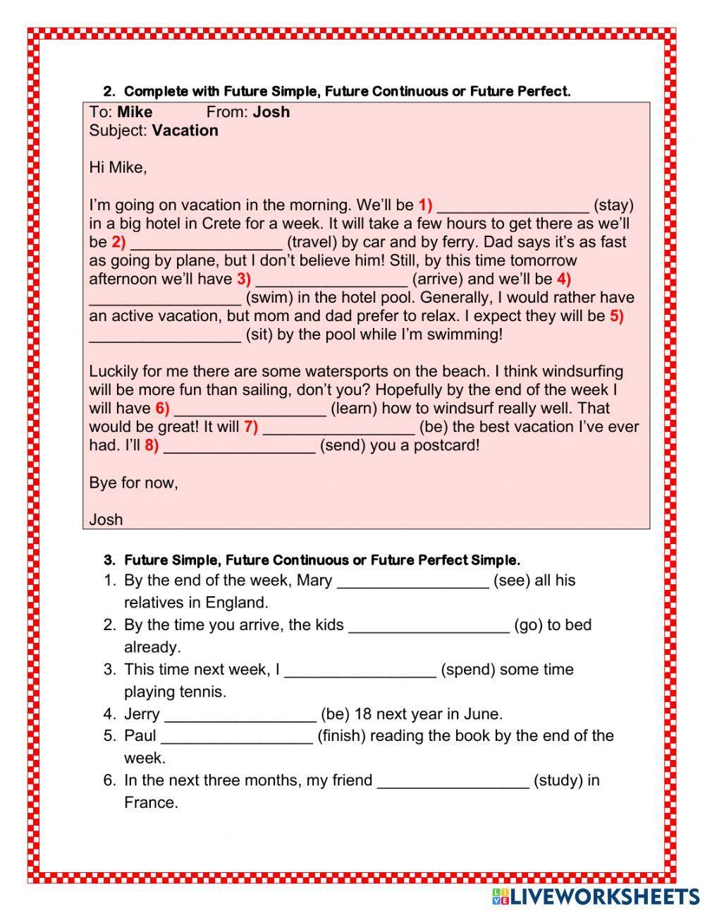 Future simple, future continuous and future perfect - worksheet 2