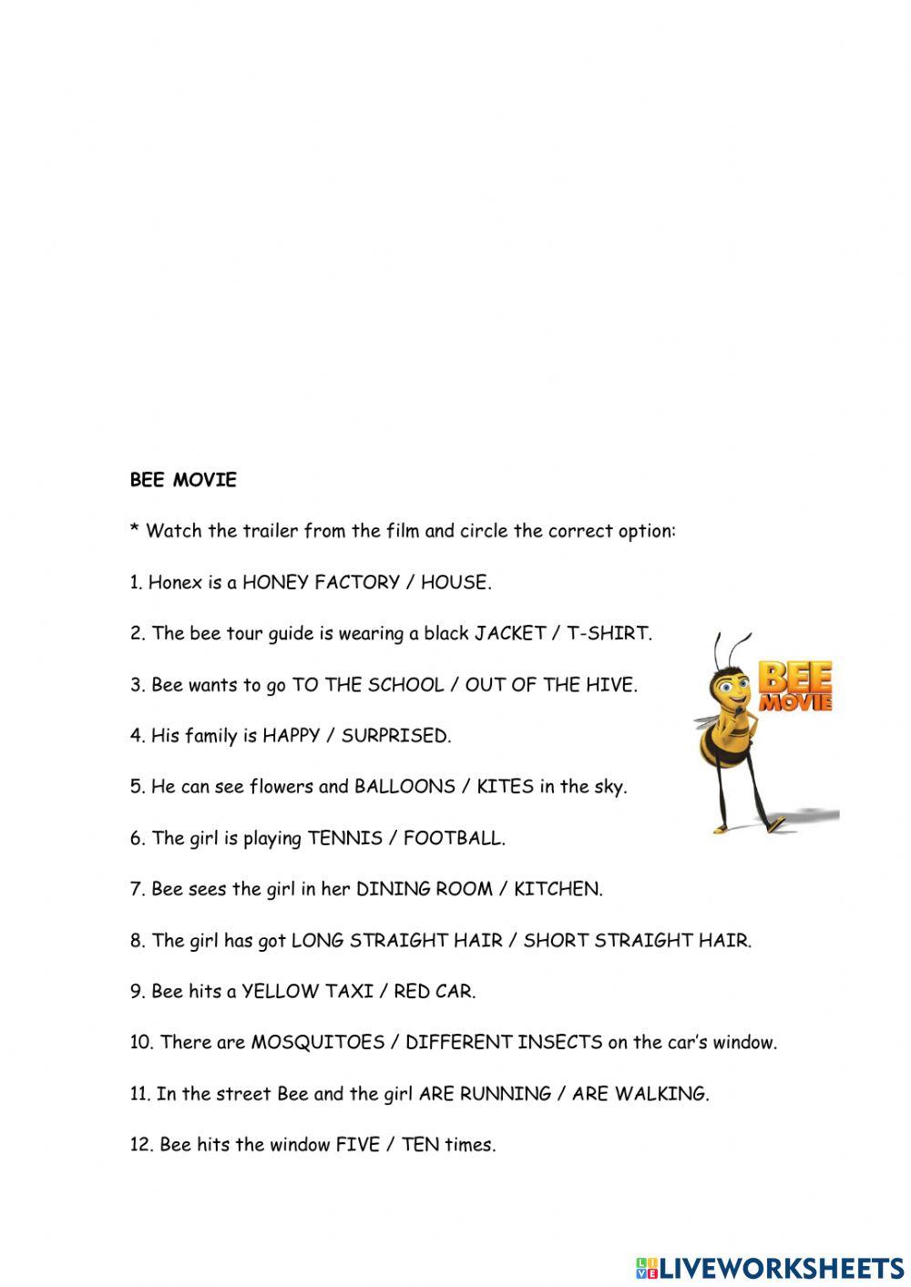 BeeMovie worksheet | Live Worksheets beemovie-worksheet-live-worksheets