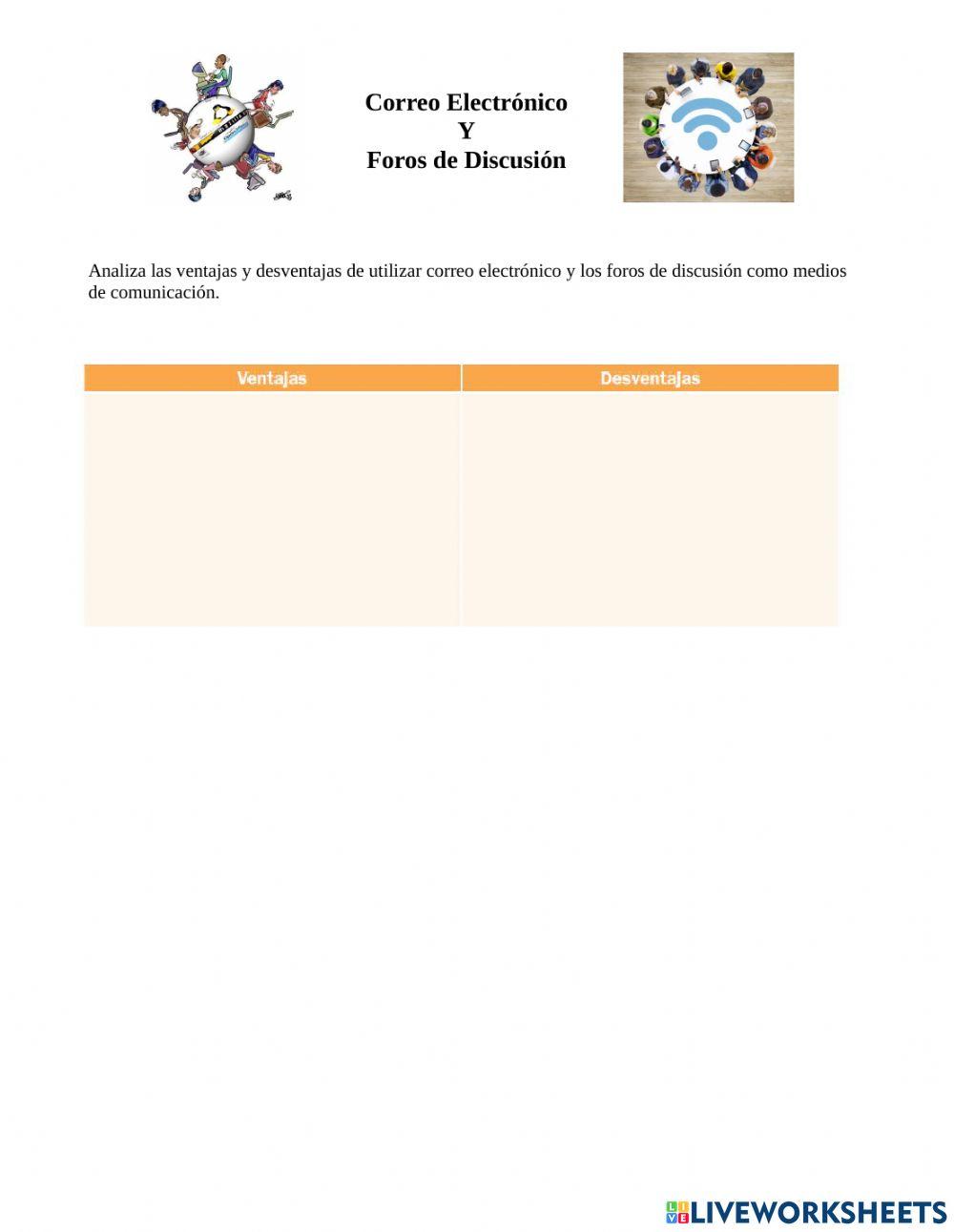 Ventajas y desventajas de Correo electrónico y Foros de discusión