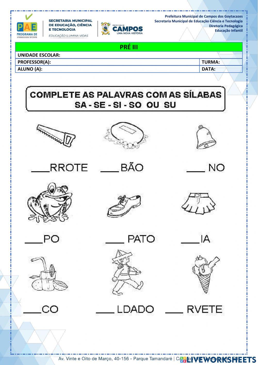 Trabalhando a letra S