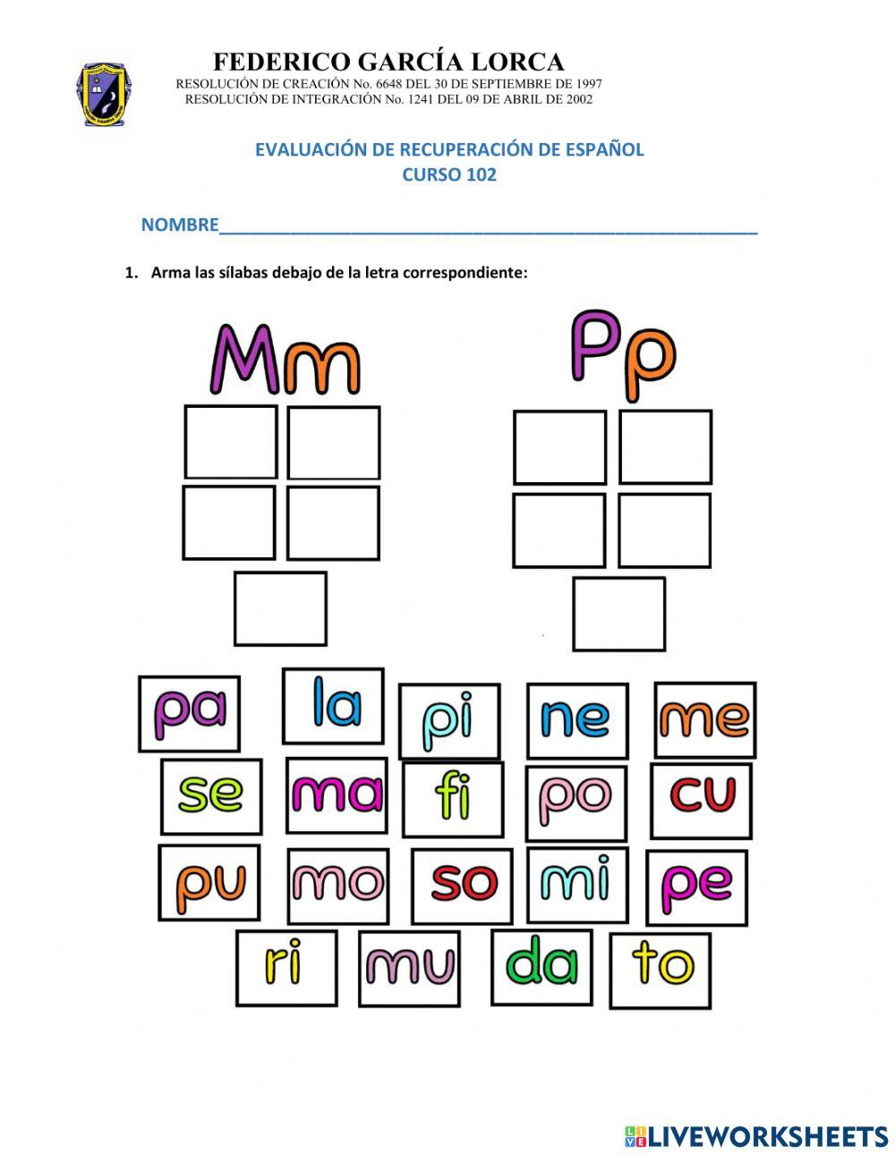 Recuperación español para primero