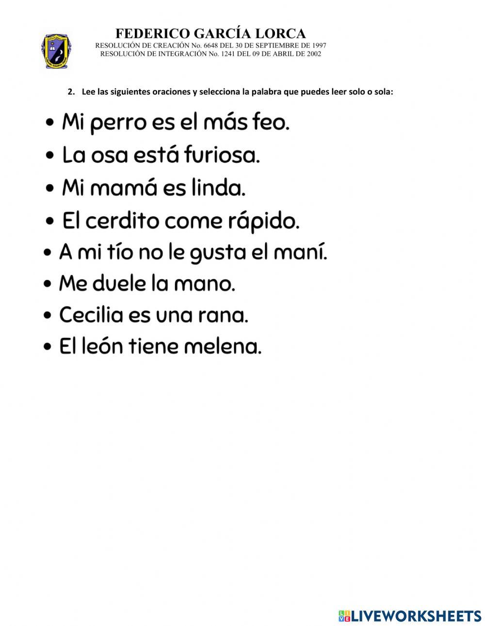 Recuperación español para primero