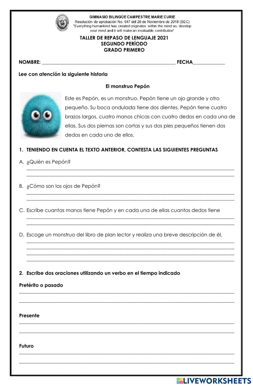 Repaso para el examen Primero - II periodo